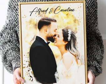 Framed Wedding Photo Painting Art, Wedding Illustration, Digital Art from Your Photo, Wedding Gift, Anniversary Gift, Christmas Gifts Decor