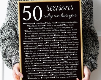 Personalized 50th Birthday Gift, 50 Quotes on Canvas, 50th Birthday Gift for Mom Dad Parent, Custom quotes on canvas, Framed Canvas Print