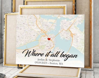 Location Map Canvas: Personalized Couples Gift (Names & Date Included)