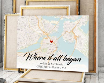 Valentine's day gift Map, Where it all began Map, Custom Map Gift, Valentine's day gift for him her, Girlfriend Boyfriend gift, Canvas print