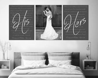 Wedding vows art set, set of 3 canvas prints, custom canvas print set, wedding vows and photo art, wedding vow set, anniversary canvas set