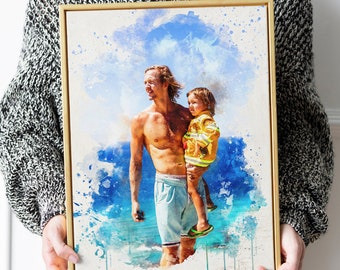 Custom Watercolor Painting Gift from Photo, Fathers Day Gift from son or daughter, Birthday Gift for Dad, Custom Watercolor Portrait Art