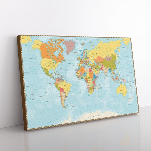 Push Pin World Map Personalized Canvas, Travel Gift, Travel Map Wall Framed Canvas print, Modern Wall Art, World Map Poster, World Map Paper