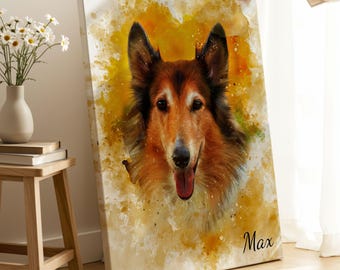 Custom Dog Portrait Canvas Print – Pet Memorial Gift from Photo, Personalized Wall Art for Dog Lovers, Loss of Dog Tribute