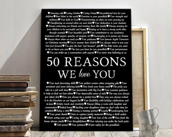 Personalized 50 Reasons We Love You Canvas Print, Your Own Custom Quote