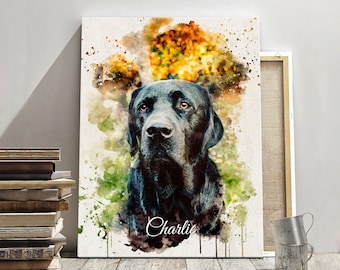 Custom Pet Photo Portrait Canvas Print, Your Dog Watercolor Portrait from Photo, Watercolor Effect Art, Framed Photo Portrait, Pet Art