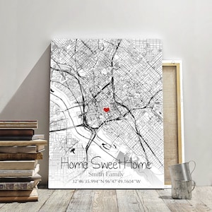 Personalised Home Coordinates Map, Home location map, Home Purchase gift, Fist Home Buyer, Your home address map to canvas, Realtor Gift