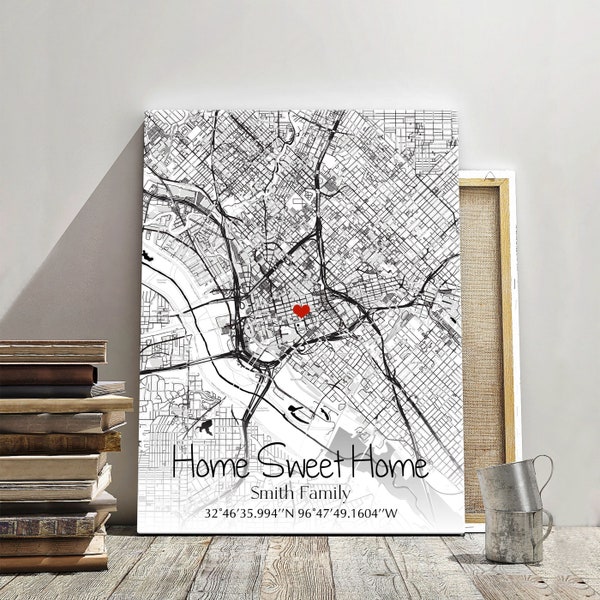 Personalised Home Coordinates Map, Home location map, Home Purchase gift, Fist Home Buyer, Your home address map to canvas, Realtor Gift