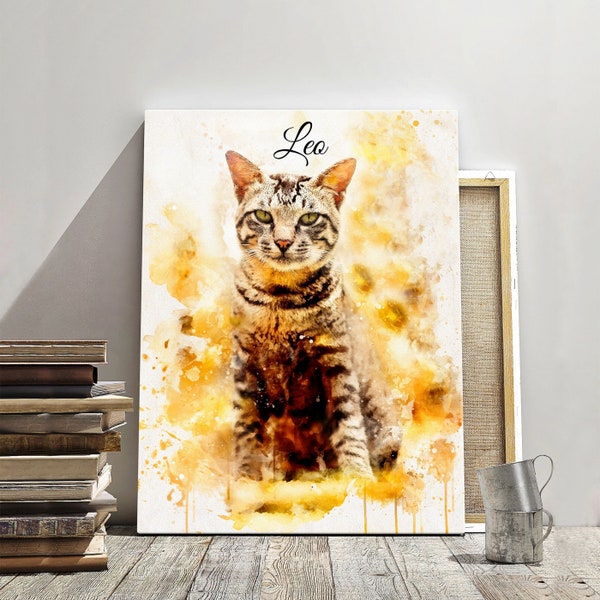 Custom Cat Portrait, Custom Watercolor Painting from Cat Photo, Pet Portrait, Pet Memorial Gift, Pet Art, Pet Wall Art, Custom Pet Canvas