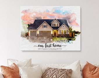 Custom House Portrait On Canvas, Custom Home Portrait From Photo, Watercolor Art House Painting, Digital Watercolor Art,  Housewarming Gift