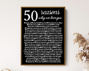 Personalized 50th Birthday Gift for Men, 50 Quotes on Canvas Wall Decor