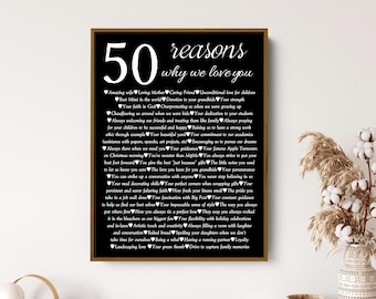 50th Birthday gift, 50th Birthday gift for women men, Father Gift, Mother Gift, 50 Reasons canvas print, Custom Birthday Gift