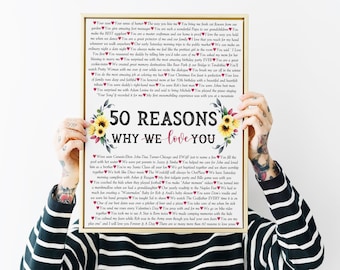 Personalized 50th birthday gift for Women, 50th birthday Gift, 50th birthday Gift for Husband, Custom Quotes Print, Reasons why We Love You