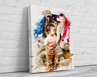 Custom Watercolor Portrait on Canvas - Personalized Digital Art Portrait from Photo - Unique Gift for Any Occasion - Framed Canvas Print