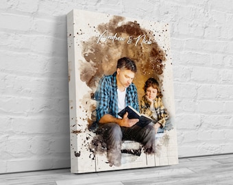 Custom Watercolor Family Portrait | Father Son Portrait from Your Photo | Custom Father's Day Gift | Personalized Birthday Gift for Husband