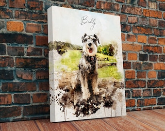 Custom Pet Portrait from Photo Print Canvas, Watercolor Effect on Canvas, Framed Photo on Canvas, Pet Loss Art Print, Christmas Gift