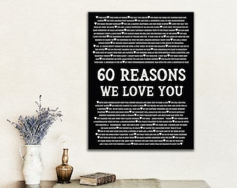 60 Birthday Gift for Women, Birthday gift for women, Birthday gift for Mom, 60 Reasons Canvas Print, 60 Reasons We Love You, Christmas Gift