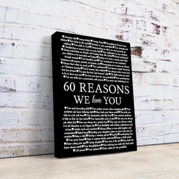 Custom 60th Birthday Gift Wall Art - Reasons Custom Print (Made with Your Own Quotes)