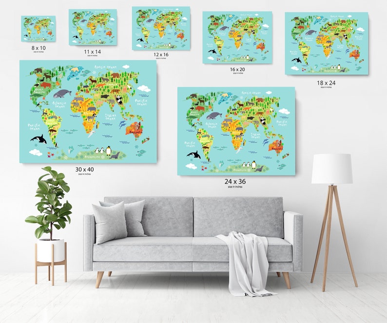 Animal World Map Canvas for Kids: Large Boy's Room Wall Art image 9