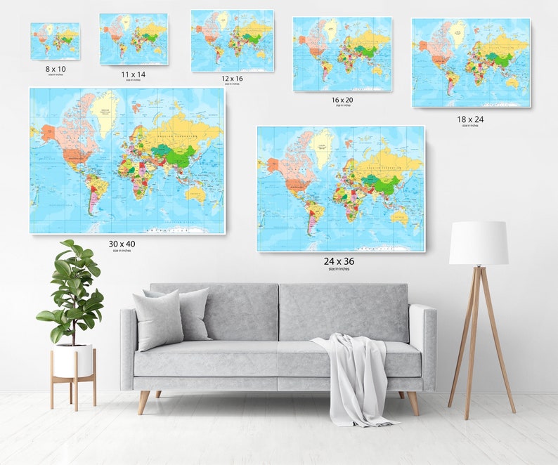 World Map Poster World Map Decor Large World Map Travel Art Etsy