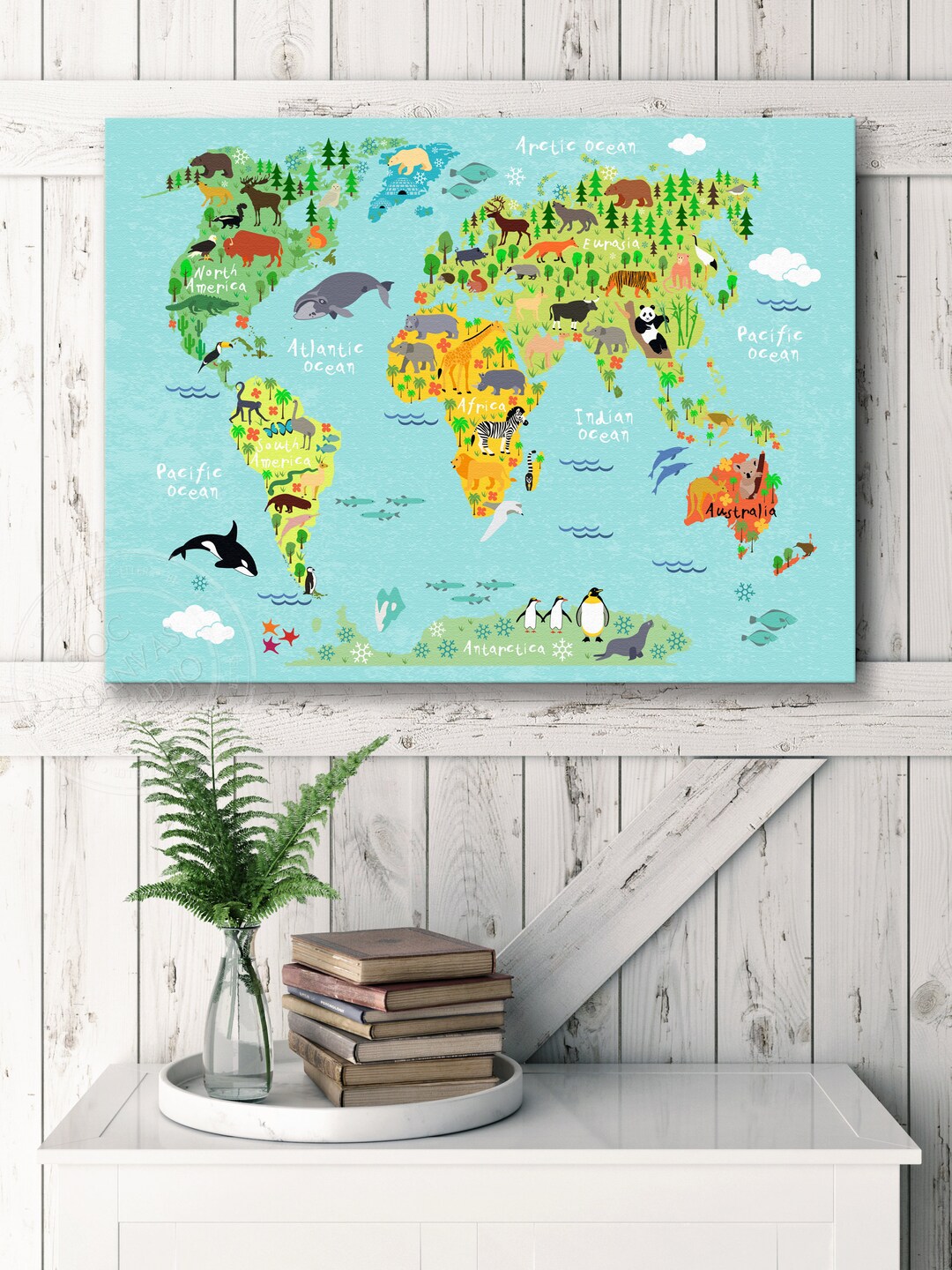 BABY ROOM MAP, Baby World Map Nursery, Animal World Map for Kids, Room