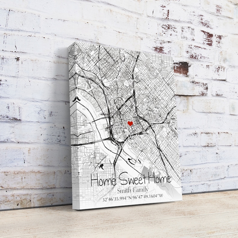 Custom House Map Canvas: First Home Location With Names and Coordinates ...