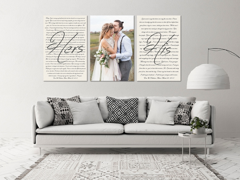 Set of 3 canvas prints, Wedding vows canvas, Wedding vows and photo, Canvas vows, Couple wedding vows art, Personalized vows Christmas Gift 