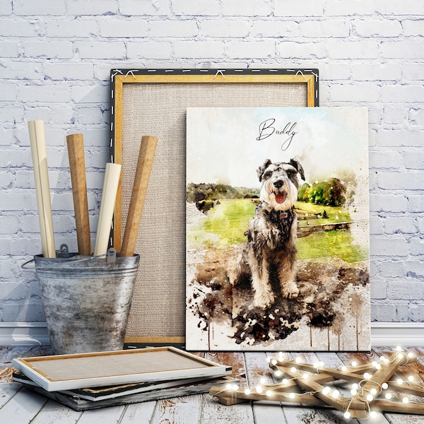Custom Watercolor Dog Photo Portrait, Dog Photo Painting, Dog Watercolor Art, Custom Dog Portrait on Canvas, Custom Dog Picture Art,