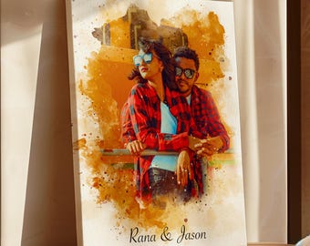Custom Boyfriend Gift Idea, Boyfriend Birthday Gift, Watercolor Portrait from Photo, Custom Wedding Anniversary Gift, Engagement Gift