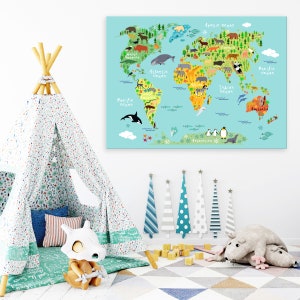 Animal World Map Canvas for Kids: Large Boy's Room Wall Art image 7