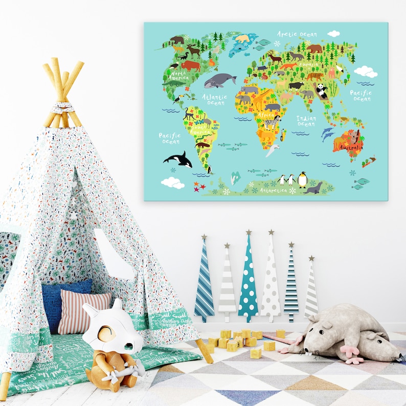 Animal World Map Canvas for Kids: Large Boy's Room Wall Art image 7