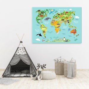 Animal World Map Canvas for Kids: Large Boy's Room Wall Art image 8