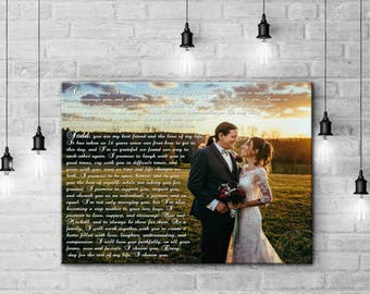 First anniversary gift for her, 1st anniversary gift for wife, wedding vows canvas, anniversary gift for women wedding photo and vow canvas