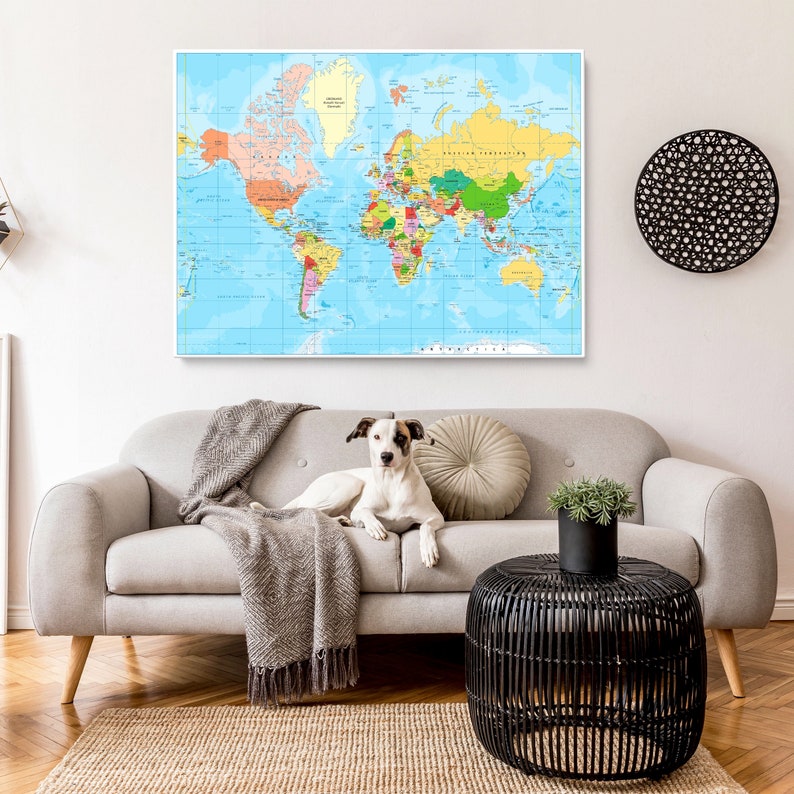 World Map Poster World Map Decor Large World Map Travel Art Etsy