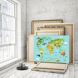 Animal World Map Canvas for Kids: Large Boy's Room Wall Art image 2