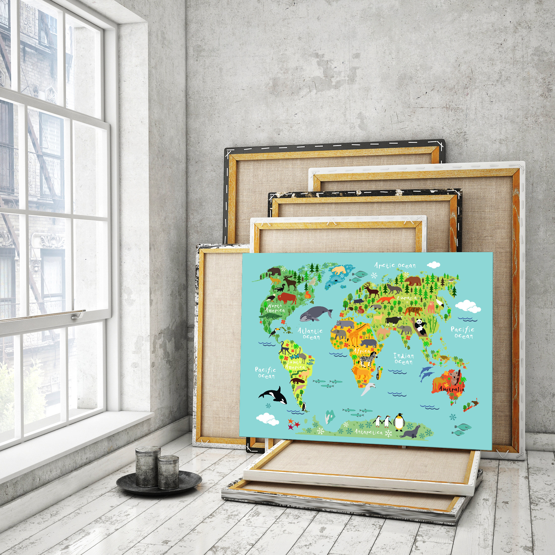 Animal World Map Canvas for Kids: Large Boy's Room Wall Art - Etsy