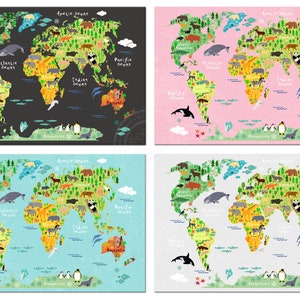 Animal World Map Canvas for Kids: Large Boy's Room Wall Art image 6