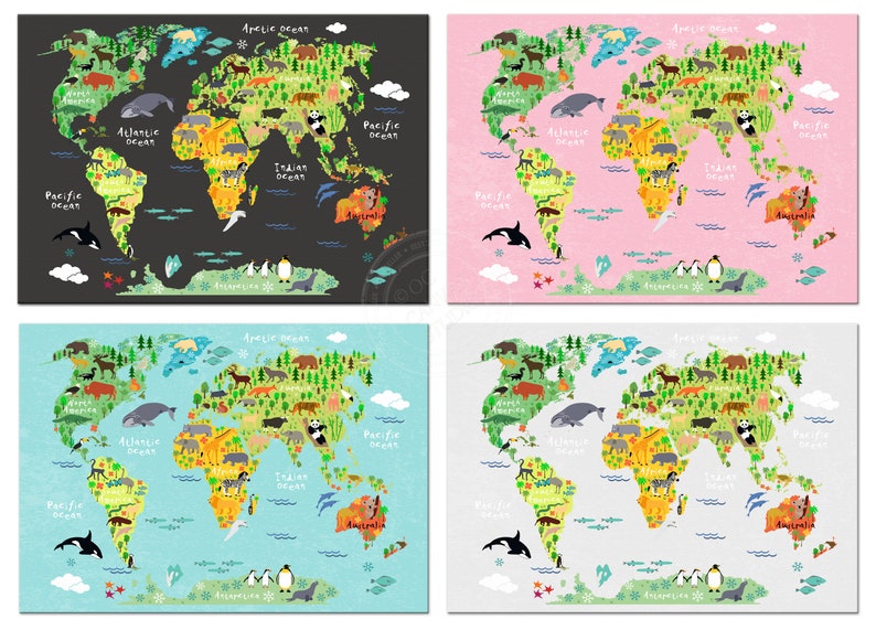 Animal World Map Canvas for Kids: Large Boy's Room Wall Art image 6