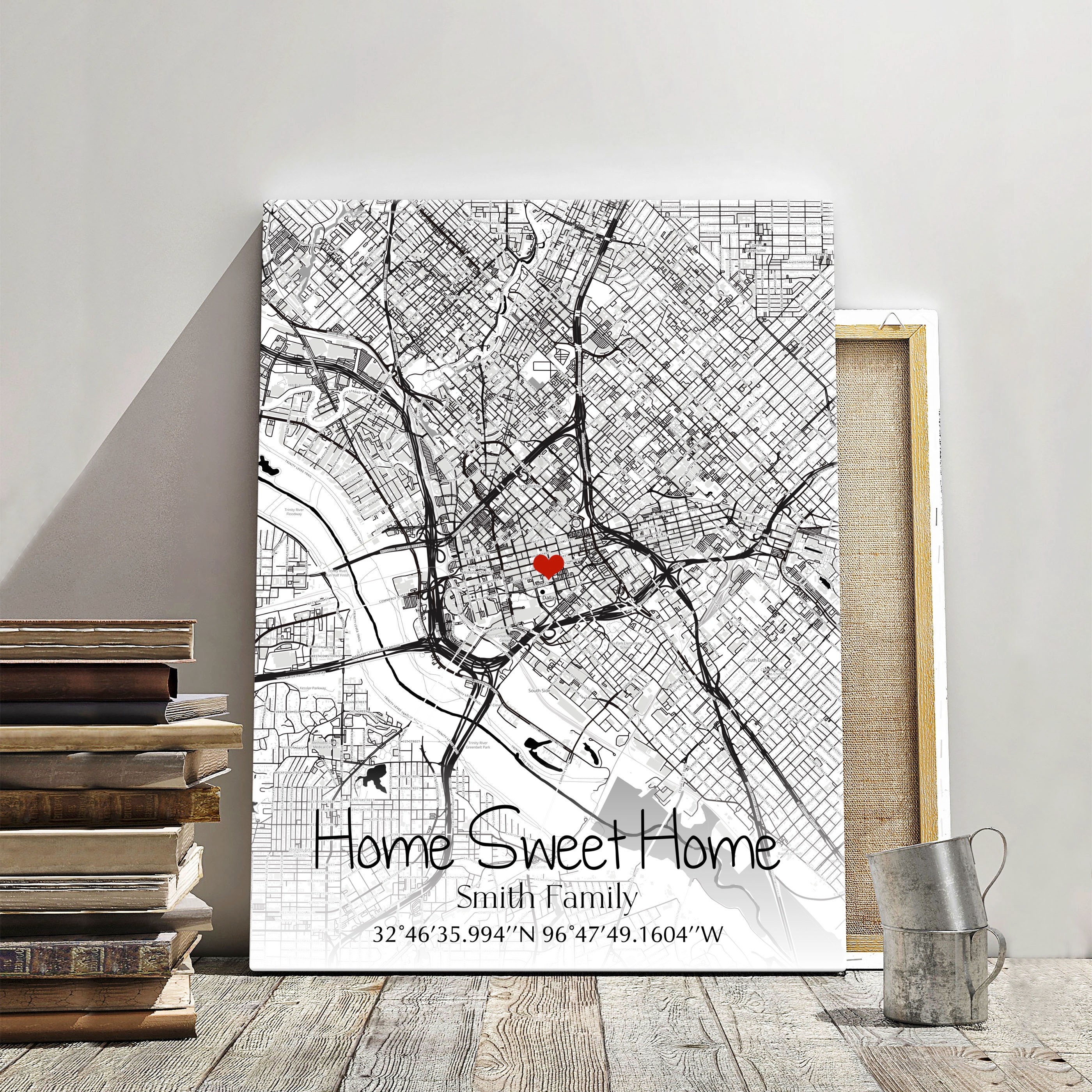 Custom House Map Canvas: First Home Location With Names and Coordinates ...