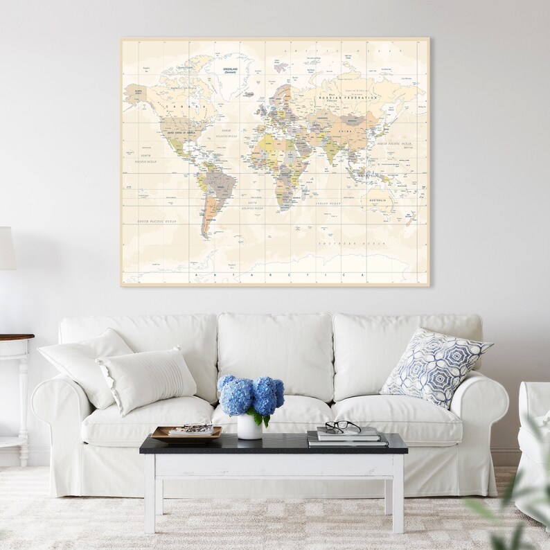 World Political Map Canvas Print Large Wall Decor Map Home Etsy