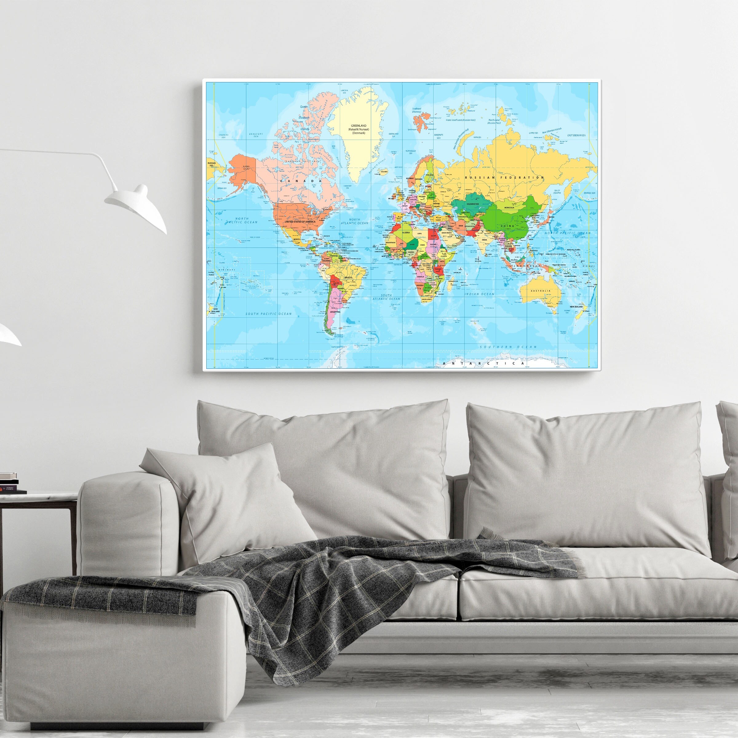 Large Map Canvas Print Framed map wall canvas World map poster Etsy
