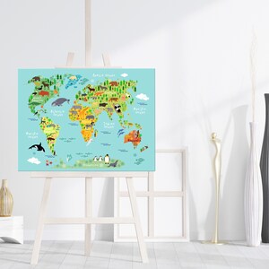 Animal World Map Canvas for Kids: Large Boy's Room Wall Art image 4
