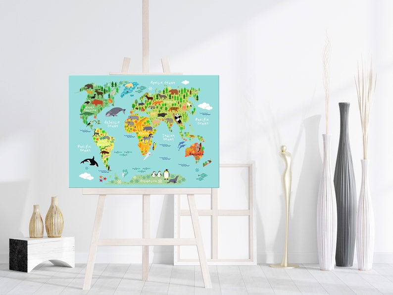 Animal World Map Canvas for Kids: Large Boy's Room Wall Art image 4