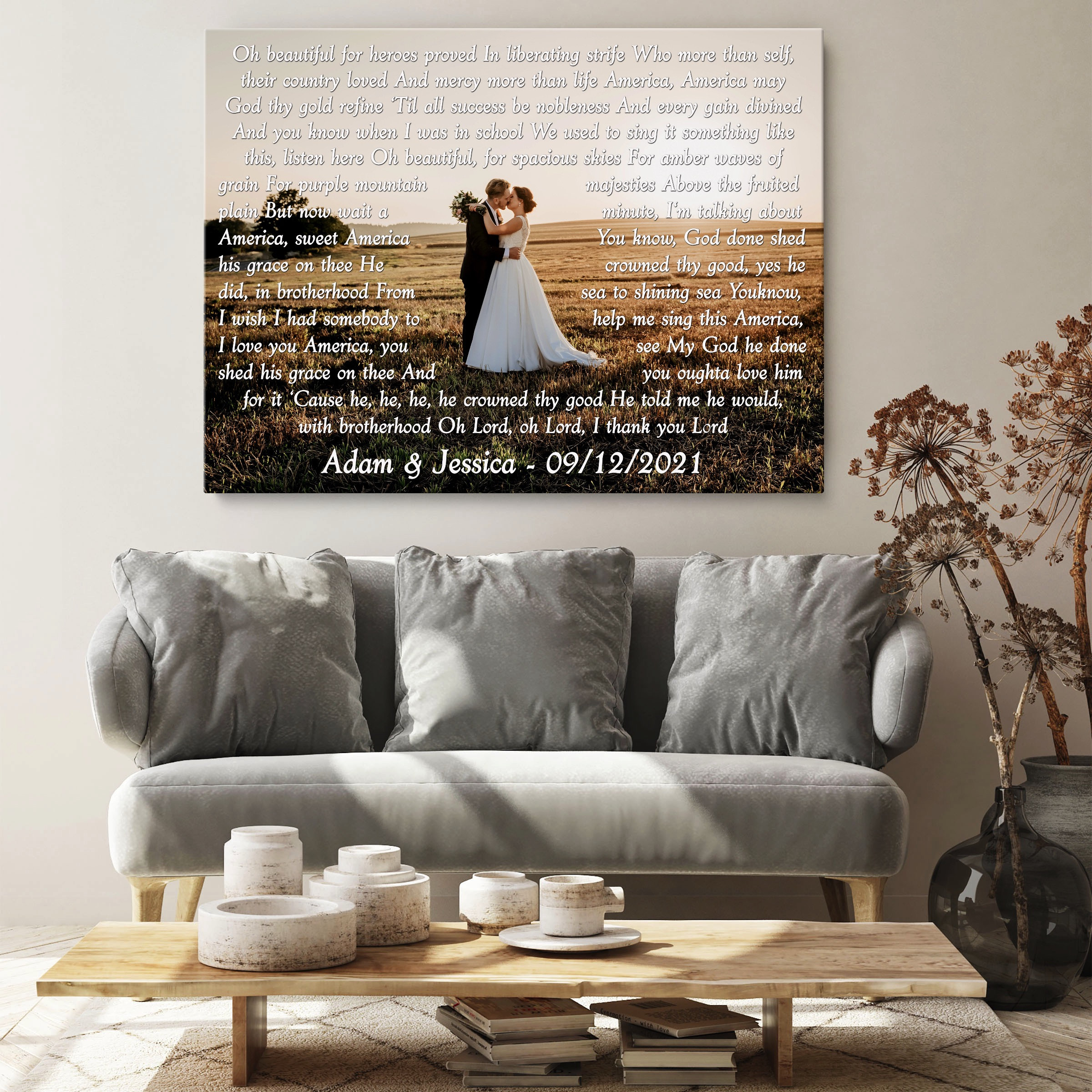 Wedding Vow and Photo Canvas Print, Framed Wedding Vows, Wedding Vow