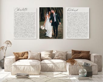 Custom Wedding Vows Canvas Prints: Set of 3 with Photo
