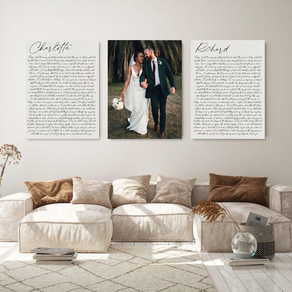 Lienzos personalizados con votos matrimoniales: juego de 3 con foto