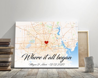 Custom street map, Where it all began map, First date map,  Anniversary gift, Wife Gift, Engagement Gift, Your Location on the Map