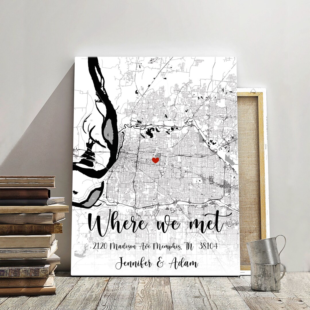 Where We Met Custom Map Canvas, Valentines Day Gift, Custom Map