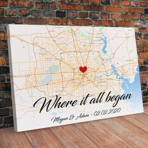 Where it all began custom print, Anniversary gift idea, Custom Map Print, Your Location Map, Custom Map Art, Engagement Gift, Wedding Gift