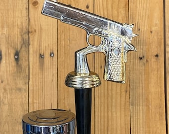 Pistol Tap Handle for Beer Keg Kegerator Revolver Vtg Metal Trophy Light Gold